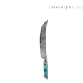	•	סכין קרניבור 25 ס״מ – ידית טורקיז על קרש חיתוך | Satoshi Knives טורקיז