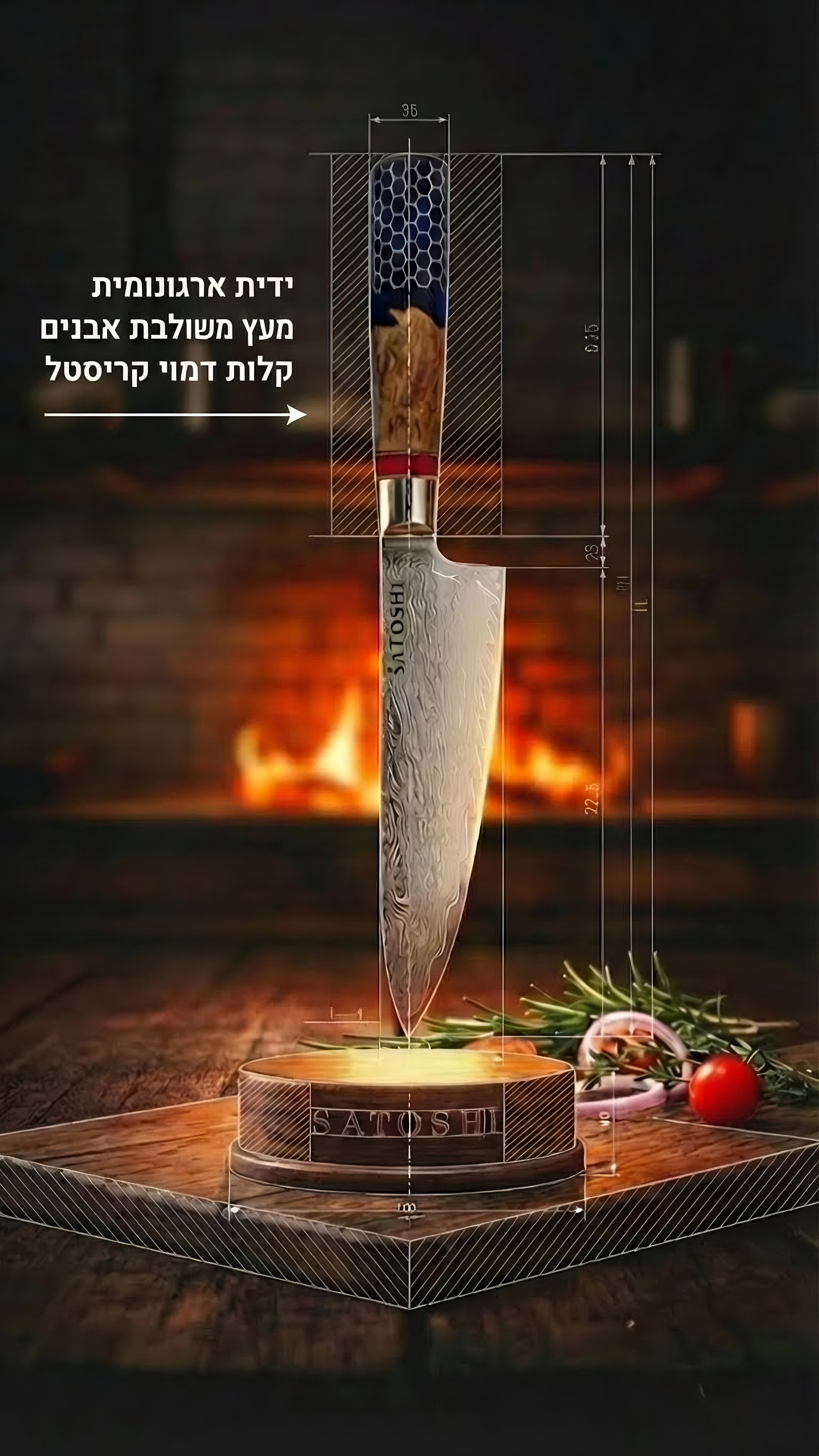 ™SATOSHI HONO (炎) | סכין שף גיוטו הונו